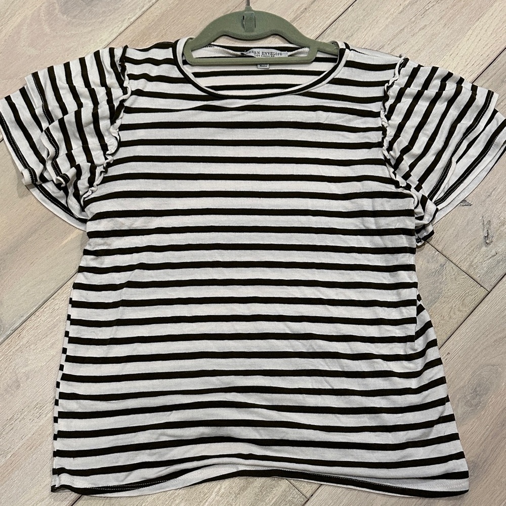 Green Envelope Sage and White Striped Blouse Flowy Sleeves Stretchy